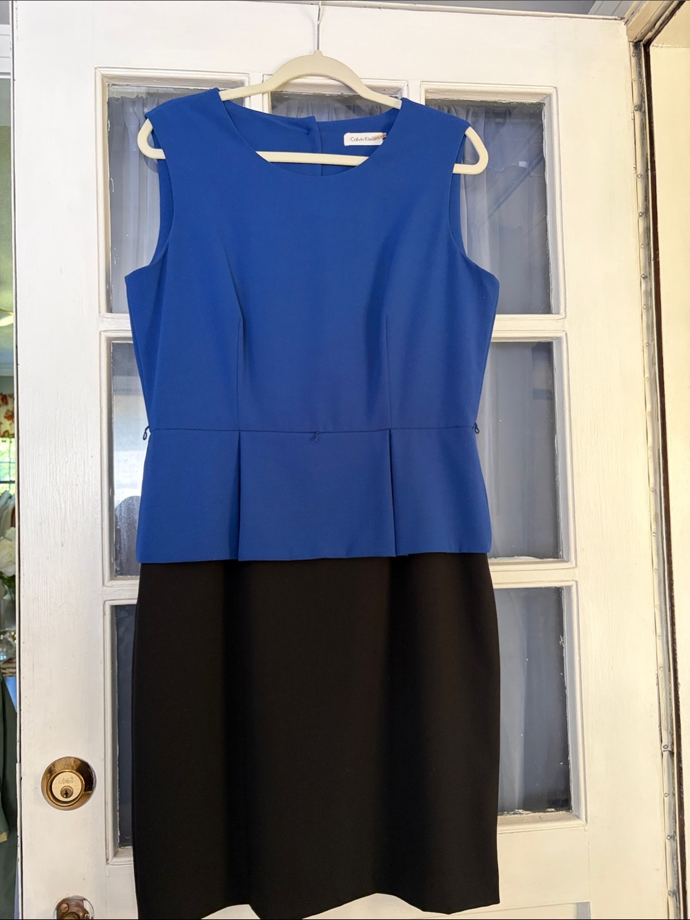 Calvin Klein Cobalt Blue and Black Peplum Midi Dress